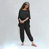 Black Cotton Flax High-Rise Elasticated Jogger Pant