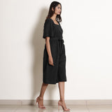 Black Cotton Flax Knee Length Jumpsuit