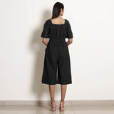 Black Cotton Flax Knee Length Jumpsuit