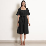 Black Cotton Flax Knee Length Jumpsuit