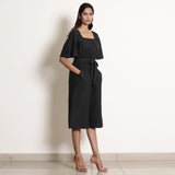 Black Cotton Flax Knee Length Jumpsuit