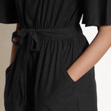 Black Cotton Flax Knee Length Jumpsuit