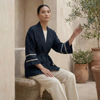 Black Cotton Flax Kyoto Kimono Sleeve Wrap Top