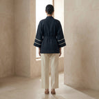 Black Cotton Flax Kyoto Kimono Sleeve Wrap Top
