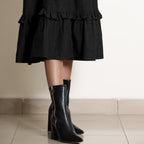 Black Cotton Flax Pinafore Frilled Tier Dress