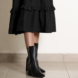 Black Cotton Flax Pinafore Frilled Tier Dress