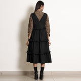 Black Cotton Flax Pinafore Frilled Tier Dress