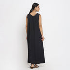Black Cotton Flax Scoop Neck Sleeveless Maxi Dress