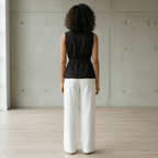 Black Cotton Flax Sleeveless Wrap Top with Belt