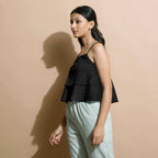 Black Cotton Linen Camisole Crop Top