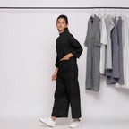 Black Cotton Linen Comfort Fit High Neck Jumpsuit