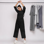 Black Cotton Linen Comfort Fit High Neck Jumpsuit