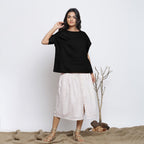 Black Cotton Linen Drop Shoulder Sleeves Yoked Top