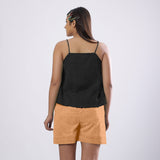 Black Cotton Linen  Flared Camisole Top