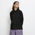 Black Cotton Linen Full Sleeve Button-Down Shirt