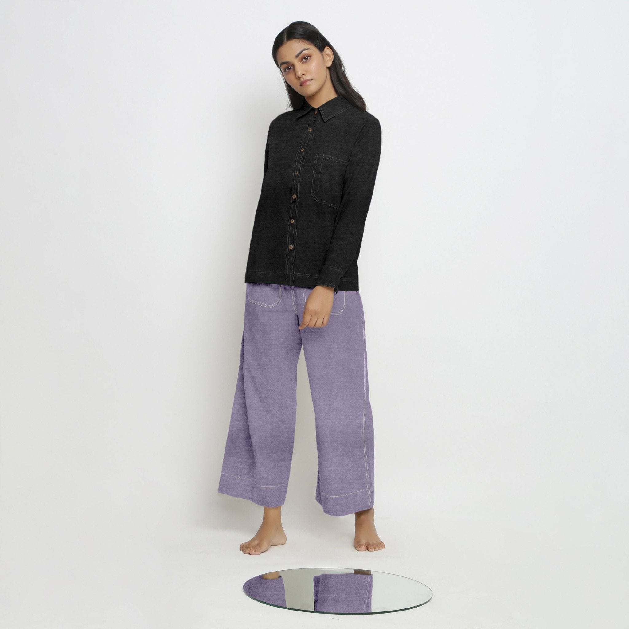 Black Cotton Linen Full Sleeve Button-Down Shirt