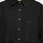 Black Cotton Linen Full Sleeve Button-Down Shirt