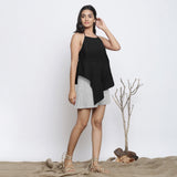Black Cotton Linen Halter Neck Handkerchief Top