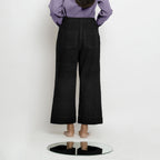 Black Cotton Linen Patch Pocket Wide Legged Pant