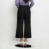 Black Cotton Linen Patch Pocket Wide Legged Pant