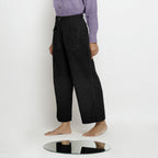Black Cotton Linen Patch Pocket Wide Legged Pant