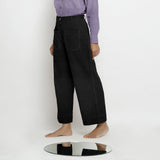 Black Cotton Linen Patch Pocket Wide Legged Pant
