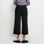 Black Cotton Linen Patch Pocket Wide Legged Pant