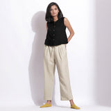 Black Cotton Linen Sleeveless Button-Down Shirt