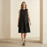 Black Cotton Linen Sleeveless Paneled Swing Dress