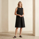 Black Cotton Linen Sleeveless Paneled Swing Dress