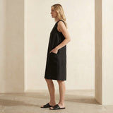 Black Cotton Linen Sleeveless Paneled Swing Dress