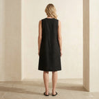 Black Cotton Linen Sleeveless Paneled Swing Dress