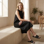 Black Cotton Linen Sleeveless Paneled Swing Dress