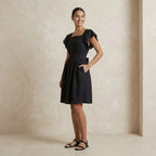 Black Cotton Open-Back Fit and Flare Knee Length Dress