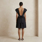 Black Cotton Open-Back Fit and Flare Knee Length Dress
