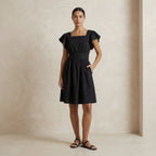 Black Cotton Open-Back Fit and Flare Knee Length Dress