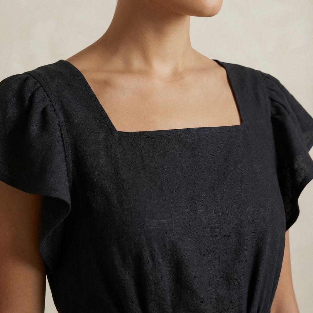 Black Cotton Open-Back Fit and Flare Knee Length Dress