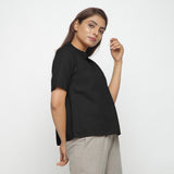 Black Cotton Peter Pan Collar A-Line Top