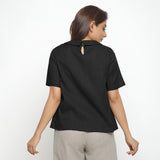 Black Cotton Peter Pan Collar A-Line Top