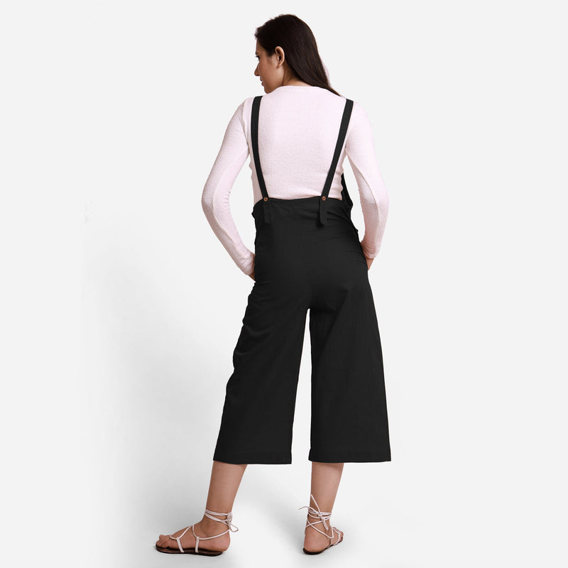 Black Cotton Pinafore Midi Dungaree Jumpsuit