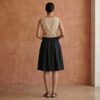 Black Cotton Pleated Knee-Length Skirt