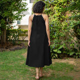 Black Cotton Poplin A-Line Detachable Sleeve Flared Midi Dress