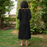 Black Cotton Poplin A-Line Detachable Sleeve Flared Midi Dress