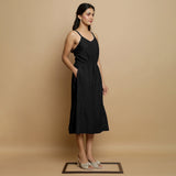 Black Cotton Poplin Elasticated Midi Cami Dress