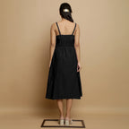 Black Cotton Poplin Elasticated Midi Cami Dress