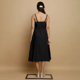 Black Cotton Poplin Elasticated Midi Cami Dress