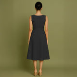 Black Cotton Poplin Fit and Flare Sleeveless Midi Dress