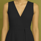 Black Cotton Poplin Fit and Flare Sleeveless Midi Dress