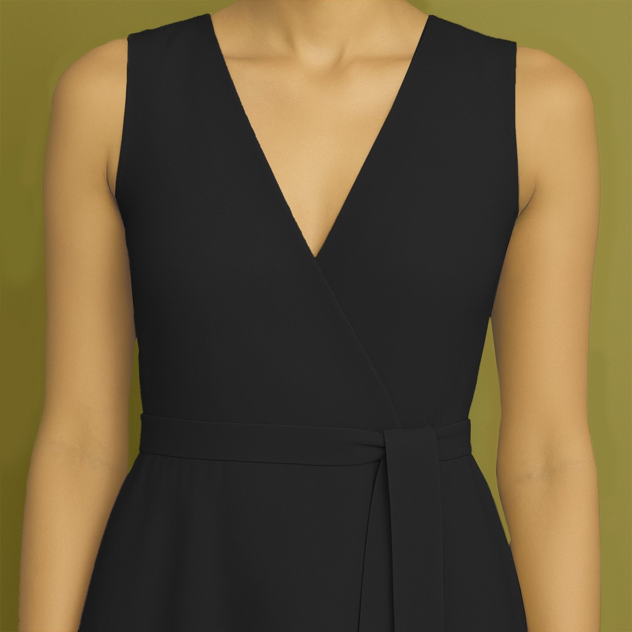 Black Cotton Poplin Fit and Flare Sleeveless Midi Dress