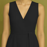 Black Cotton Poplin Fit and Flare Sleeveless Midi Dress